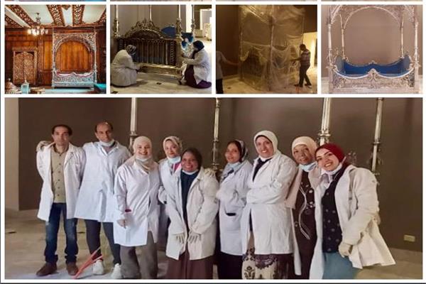 صور جديدة من أعمال ترميم السرير الفضي لوالدة الخديوي عباس حلمي الثاني