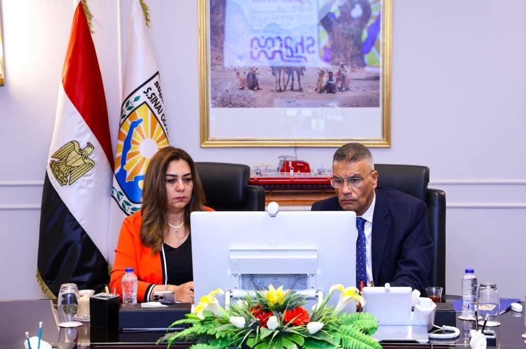 عبر تقنية الفيديو كونفرانس، محافظ جنوب سيناء ووزيرة التنمية المحلية والبيئة ، يشاركان فى اجتماع برئاس رئيس الوزراء