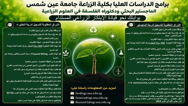 التفاصيل الكاملة؛ فتح التقديم لبرامج الدراسات العليا بزراعة عين شمس
