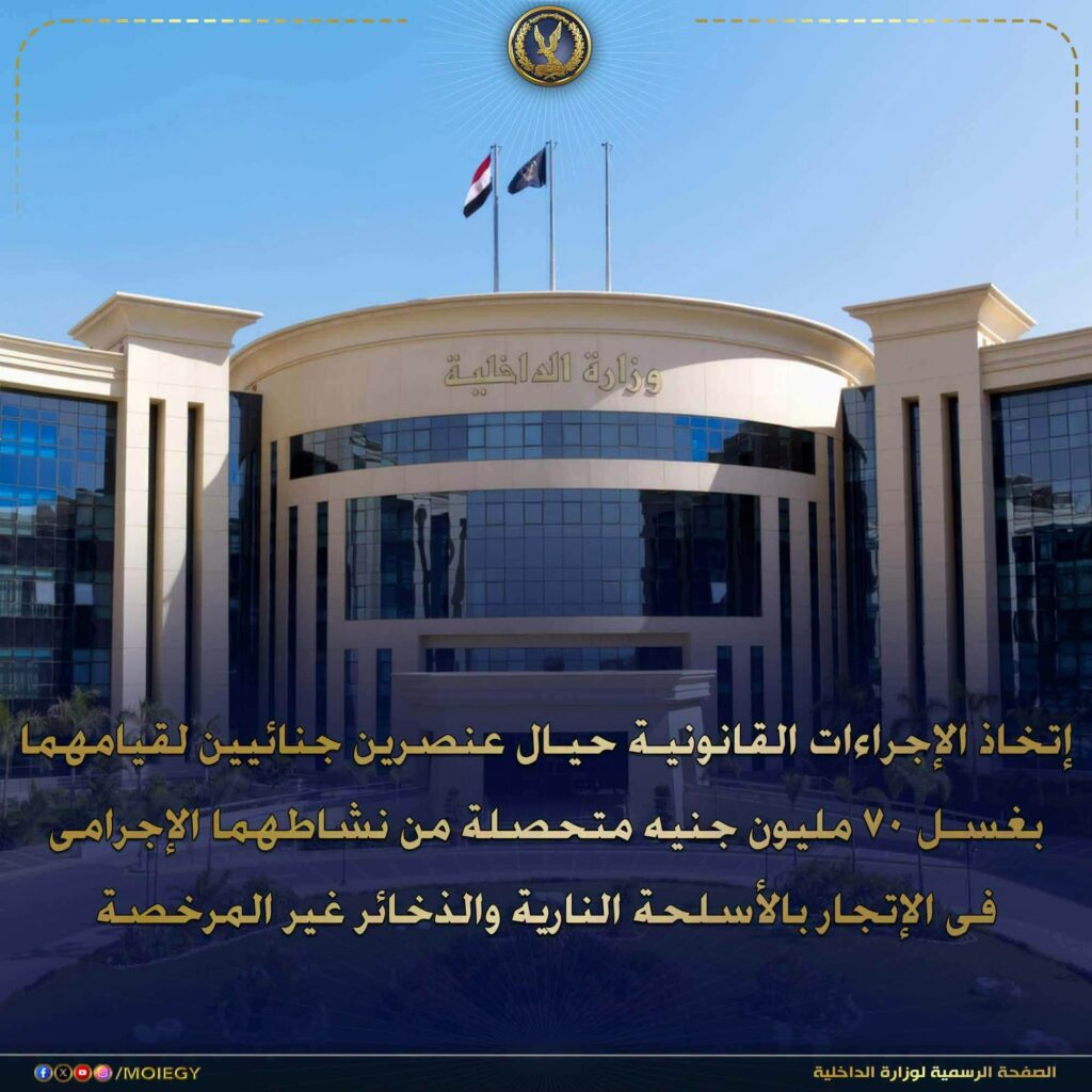 ضبط عنصرين جنائيين وغسل أموال بـ70 مليون جنيه من تجارة الأسلحة والذخائر