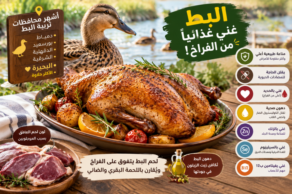البط أغنى غذائيًا من الفراخ؟.. أسرار الحديد والدهون الصحية وفوائد لحم البط